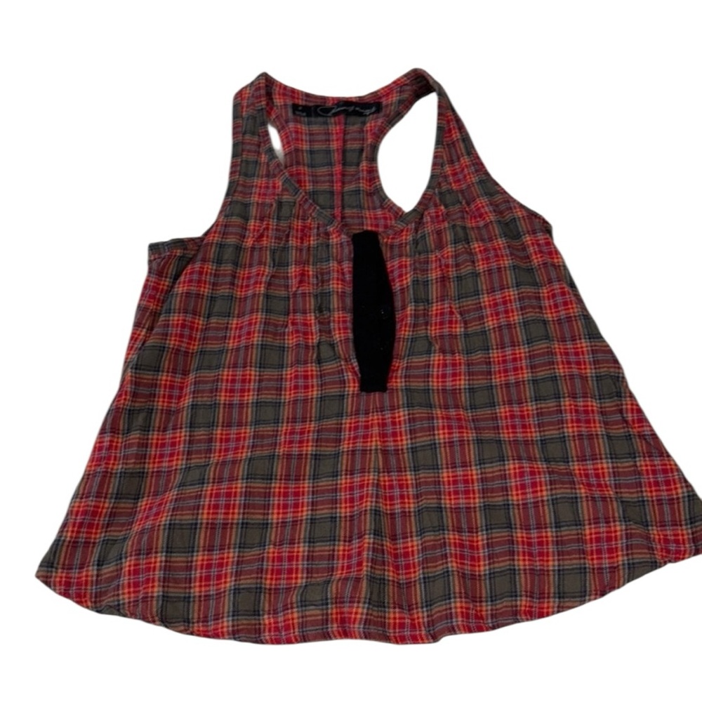 vintage PATTERSON J KINCAID BRUSHED 100% COTTON PLAID RASER BACK TANK Size Small